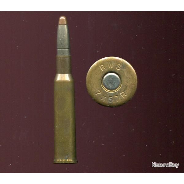 7 x 57 R - marquage : RWS 7 X 57 R - balle cuivre pointe cuivre arrondie