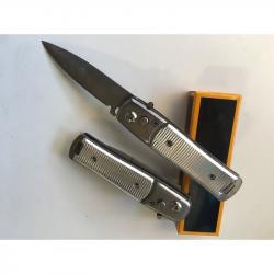 Petit Couteau Automatique Lame Acier Fine Droite 6,5 Cm Manche Alu 9 Cm