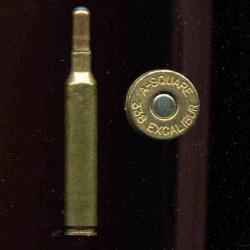 .338 EXCALIBUR - RARE - marquage : A-SQUARE .338 Excal - balle cuivre pointe plomb - étui de 75.9 mm