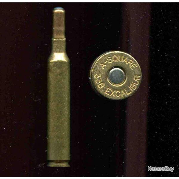 .338 EXCALIBUR - RARE - marquage : A-SQUARE .338 Excal - balle cuivre pointe plomb - tui de 75.9 mm