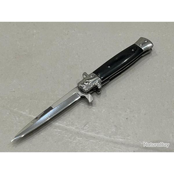 Stiletto Couteau ouverture assistée Mafia Milano Lame Acier 440 Manche bois noir enchère