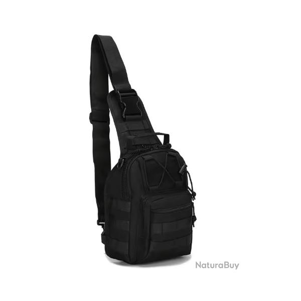 Sacoche Tactique Militaire MOLLE - Sac de Poitrine Sport & Randonnée Noir (22×29×12 cm)