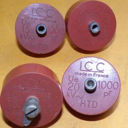RADIO : LOT DE 4 CAPACITES DE 1000 PF ET 15 KV , FABRICATION FRANCAISE LCC, POUR RADIOAMATEUR , BON