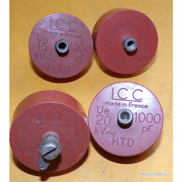RADIO : LOT DE 4 CAPACITES DE 1000 PF ET 15 KV , FABRICATION FRANCAISE LCC, POUR RADIOAMATEUR , BON