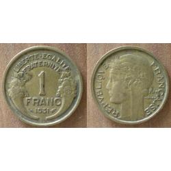 France 1 Franc 1931 Morlon Piece Tete de Laurier Francs