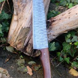 Couteau De Cuisine de Chef Lame Martelée Acier Damas 256 Couches Manche Bois Fabric Artisanale