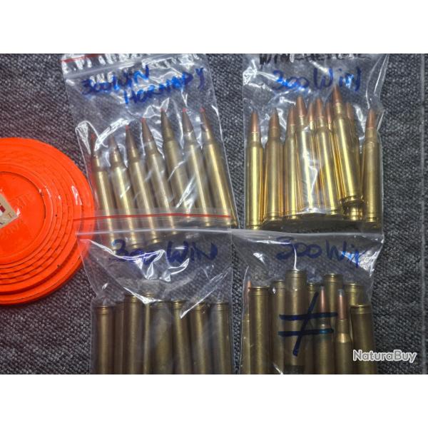 Lot (3) de 36 balles 300 win marques HORNADY, WINCHESTER et NORMA et divers