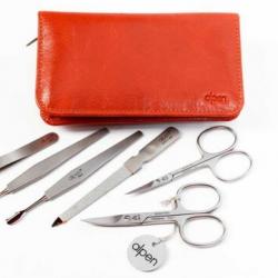 Trousse manucure 6 pièces Alpen cuir rouge 6822R.brun