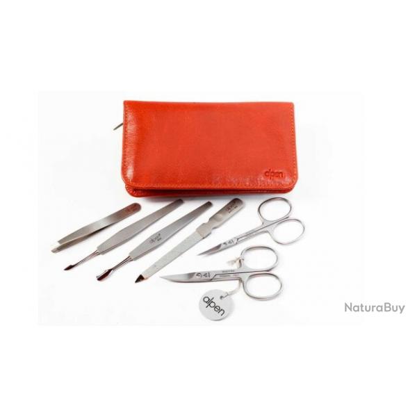 Trousse manucure 6 pièces Alpen cuir rouge 6822R.brun