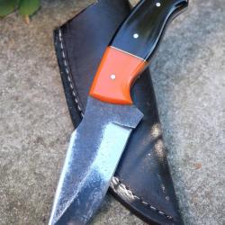 Couteau Skinner de Chasse Bushcraft Lame Acier Carbone 1075 Manche Résine Etui Cuir Fabr Artisanat 2