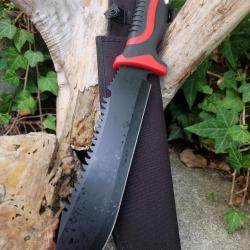 Gros Couteau Machette Bowie Trekking Alaska Lame Acier 3Cr13 Manche Red Abs Etui Nylon Survie Treck7