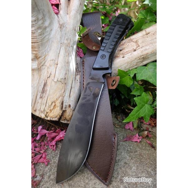 Couteau Bowie Machette Lame Drop Point Acier 3Cr13 Manche ABS Etui Simili Cuir Crocodile Dundee 01