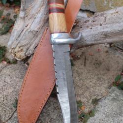 Couteau Bowie Crocodile Dundee Bush Australien Lame Acier Damas 256 Couches Etui Cuir F Artisanale A