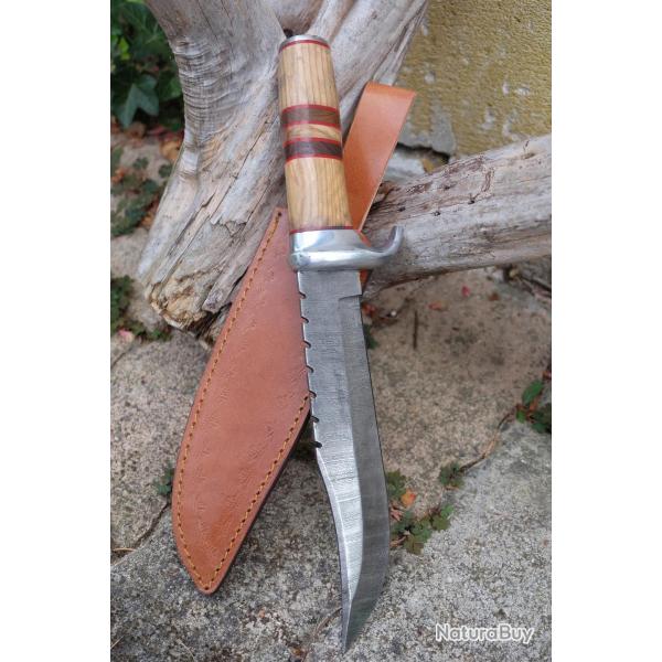 Couteau Bowie Crocodile Dundee Bush Australien Lame Acier Damas 256 Couches Etui Cuir F Artisanale A