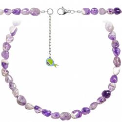 Collier en améthyste à chevron - Perles roulées 8 à 12 mm - 43 cm