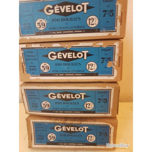 100 douilles carton neuves GEVELOT calibre 12 mm.