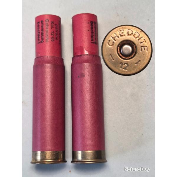 Deux cartouches Signaleuses 1 Blanche 1Rouge Marque "Cheddite "Cal 12 neuve