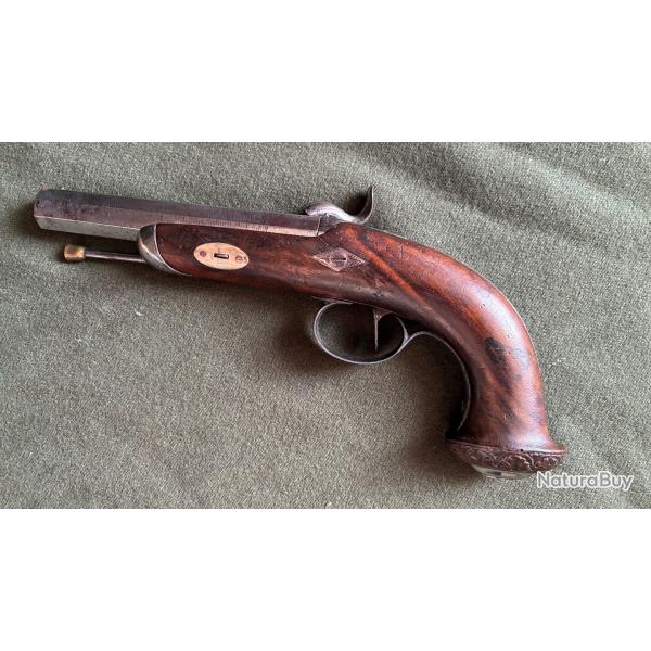 PISTOLET A PERCUSSION DE TIR, DE VOYAGE ou de DUEL?  milieu XIX eme