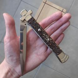Couteau automatique italien cran d'arrêt stiletto type aga campolin Maltese bois de cerf