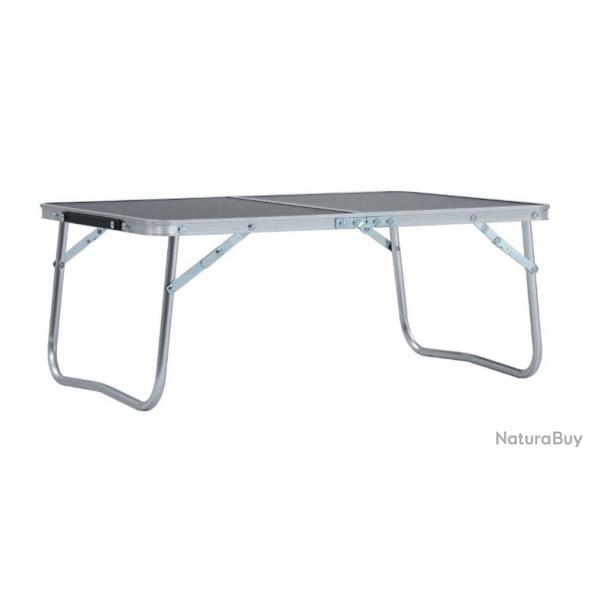 Table pliable camping gris 60x40 cm aluminium MDF lgre pratique extrieur