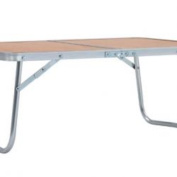 Table pliable camping marron 60x40 cm aluminium MDF légère pratique extérieur