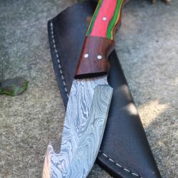 Guthook Couteau Damas Lame 256 Couches Crochet Manche Bois Fabrication Artisanale Etui Cuir 03