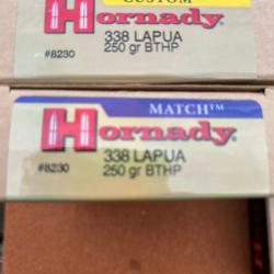 LOT 53 CARTOUCHES HORNADY 338 LAPUA MAG 250 Grains BTHP
