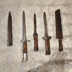 Reliques de la Marne - Lot de 3 baïonnettes/couteau de tranché Lebel modifiées WWI