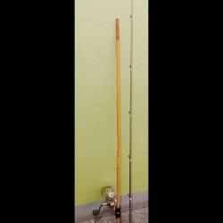 Moulinet assorti + lancer offert manche en bambou authentique reconditionné et 100% fonctionnel