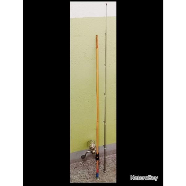 Moulinet assorti + lancer offert manche en bambou authentique reconditionné et 100% fonctionnel