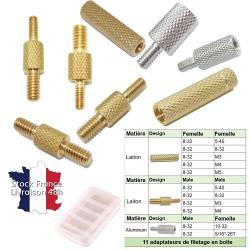 Lot d'adapteur femelle et male en laiton et aluminium fileté 8-32 - Stock France