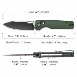 Couteau TRIVISA Sabretooth-GM Green Crossbar Lock Lame Acier 14C28N Manche Micarta TVTY29GM14