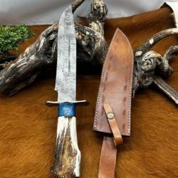 Bowie RITE EDGE lame ACIER DAMAS 256couches Manche en BOIS DE CERF ND562