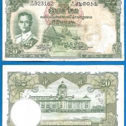 Thailande 20 Baht 1953 Bath Billet Roi Rama 3 Asie