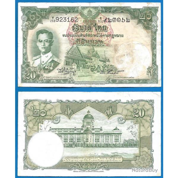 Thailande 20 Baht 1953 Bath Billet Roi Rama 3 Asie