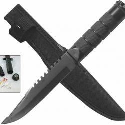 Lot de 3 Couteau De Survie ElitEdge Acier Inox Lame Clip Point Sawback Kit Étui Nylon EE20690B