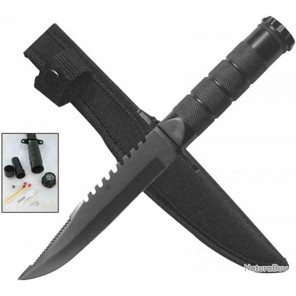 Lot de 3 Couteau De Survie ElitEdge Acier Inox Lame Clip Point Sawback Kit Étui Nylon EE20690B