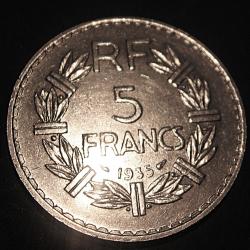France  piece de 5 francs Nickel 1935 TTB+