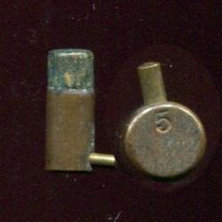 5 mm à Broche à grenaille  - balle : carton chiné bleu/blanc - étui laiton - marquage en creux : 5