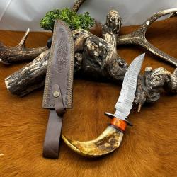 Couteau Bowie RITE EDGE lame acier damas 256couches : manche en corne de bélier ref NB171