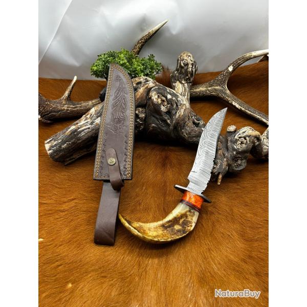 Couteau Bowie RITE EDGE lame acier damas 256couches : manche en corne de bélier ref NB171