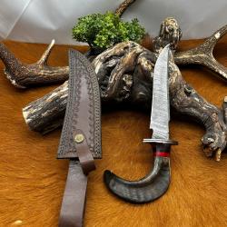 Couteau Bowie RITE EDGE lame acier damas 256couches : manche en corne de bélier ref NB170