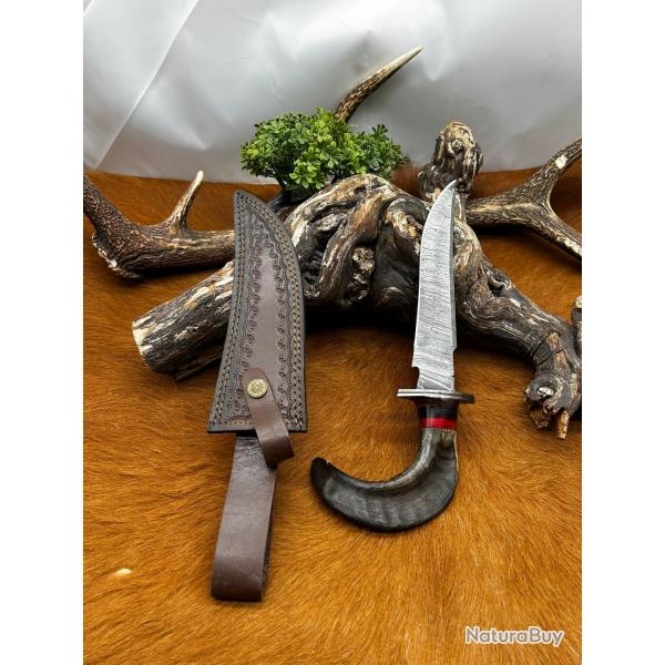 Couteau Bowie RITE EDGE lame acier damas 256couches : manche en corne de bélier ref NB170