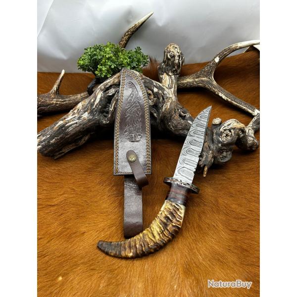 Couteau Bowie RITE EDGE lame acier damas 256couches : manche en corne de blier ref NB169