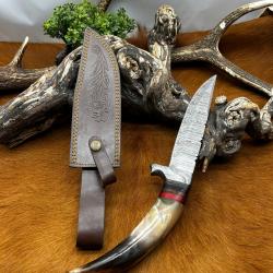 Couteau Bowie RITE EDGE lame acier damas 256couches : manche en corne de bélier ref NB167