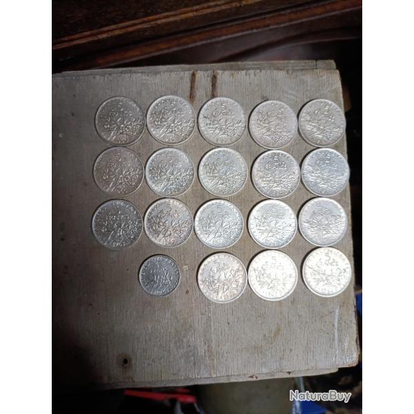 Lot de pices de 5 francs annes 60