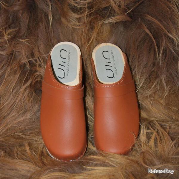 Sabots pour femme sudois bois et cuir tannage vgtal 39  cuir auburn veg