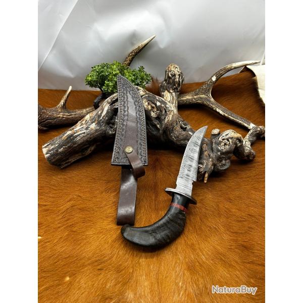 Couteau Bowie RITE EDGE lame acier damas 256couches : manche en corne de blier ref NB164