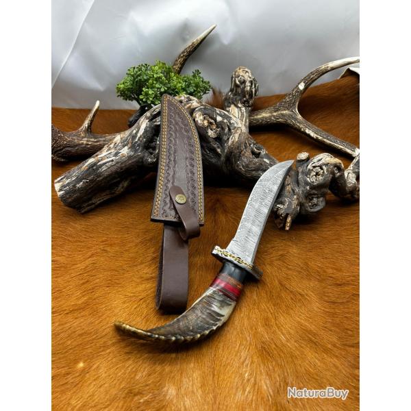 Couteau Bowie RITE EDGE lame acier damas 256couches: manche en corne de blier ref NB162