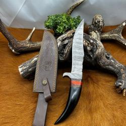 Couteau Bowie RITE EDGE lame acier damas 256couches: manche en corne de buffle ref NB159